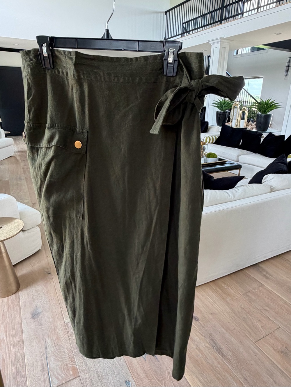 Zara Olive Green Wrap Midi Skirt with Tie